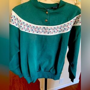 Green Vintage Sweatshirt with Floral Pattern